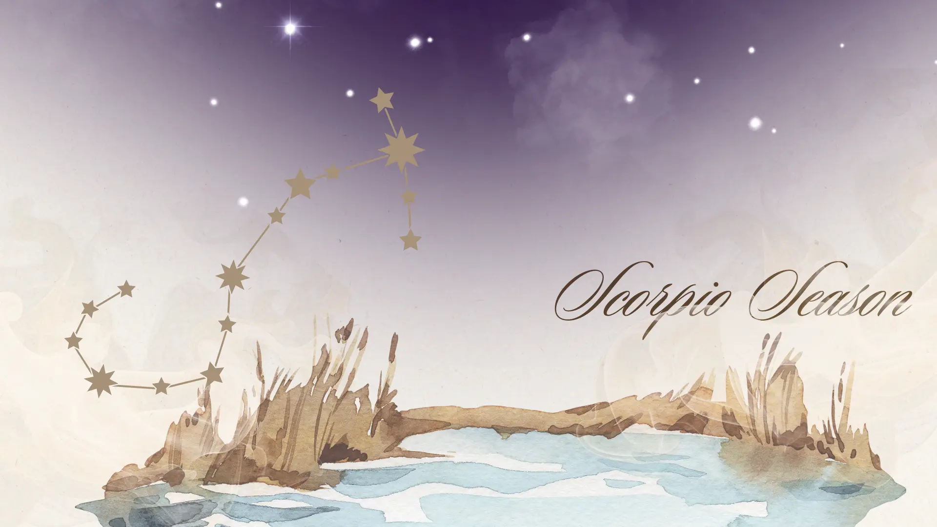 Scorpio season shown as still dark water at night with something rising toward the surface
